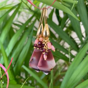 Mookaite Jasper, Garnet & Pink Coral Cluster Earrings