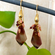 Load image into Gallery viewer, Mookaite Jasper, Garnet &amp; Pink Coral Cluster Earrings
