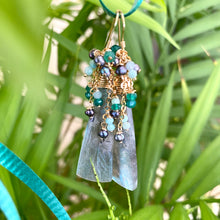 Load image into Gallery viewer, Labradorite, Amazonite, Green Onyx &amp; Black Pearls Cluster Earrings

