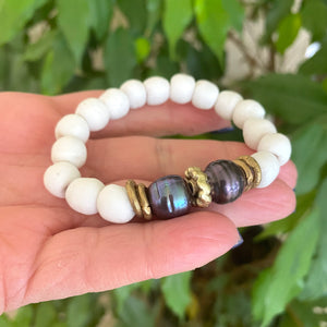 Baroque Pearl Bracelet & White Glass Bracelet