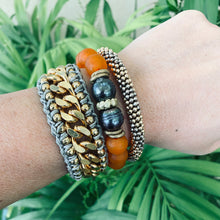 Charger l&#39;image dans la galerie, Black Pearl Bracelet, Orange African Tribal Recycled Glass, Sea Glass Beaded Chunky Bracelet
