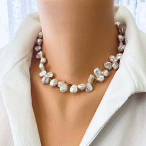 Peridot & Keshi Pearl Choker Necklace, 16"inches