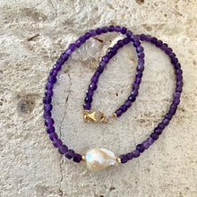 Load image into Gallery viewer, Amethyst and Freshwater Baroque Pearl Beaded Necklace,17.5&quot;inches, February Birthstone
