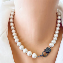 Lade das Bild in den Galerie-Viewer, Edison Pearl Necklace, Heart Shape Pave Diamond Lobster Clasp, Oxidized Silver, 18&quot; – Handmade in Canada
