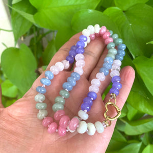 Aventurine, rose quartz and jade candy necklace