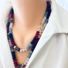 Lade das Bild in den Galerie-Viewer, Lapis Lazuli, Rose Quartz &amp; Jade Denim Candy Necklace, Silver Interlocking Clasp, 19&quot;or 22&quot; – Handmade in Canada
