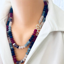 Load image into Gallery viewer, Lapis Lazuli, Rose Quartz &amp; Jade Denim Candy Necklace, Silver Interlocking Clasp, 19&quot;or 22&quot;in
