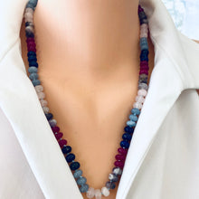 Lade das Bild in den Galerie-Viewer, Lapis Lazuli, Rose Quartz &amp; Jade Denim Candy Necklace, Silver Interlocking Clasp, 19&quot;or 22&quot; – Handmade in Canada
