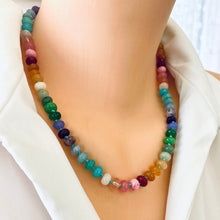 Lade das Bild in den Galerie-Viewer, Rainbow Candy Necklace, Skittles Taste Multi Gemstones Necklace, Silver Toggle Clasp, 19-21.5&quot;inches,
