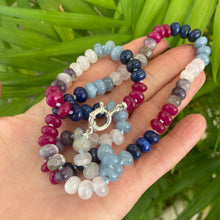 Lade das Bild in den Galerie-Viewer, Lapis Lazuli, Rose Quartz &amp; Jade Denim Candy Necklace, Silver Interlocking Clasp, 19&quot;or 22&quot; – Handmade in Canada
