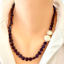 Carica l&#39;immagine nel visualizzatore di Gallery, Amethyst Coin Beads and Coin Pearls Necklace, February Birthstone, Gold Filled Details, 20&quot;inches
