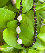 Charger l&#39;image dans la galerie, Smoky Quartz Flat Coin Beads &amp; Fresh Water Coin Pearls Short Necklace, Gold Filled Details, 22&quot;inches
