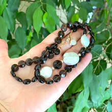 Charger l&#39;image dans la galerie, Smoky Quartz Flat Coin Beads &amp; Fresh Water Coin Pearls Short Necklace, Gold Filled Details, 22&quot;inches
