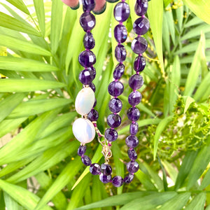 Purple amethyst necklace with freshwater pearls