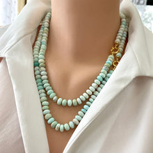 Cargar imagen en el visor de la galería, Blue Peru Opal Candy Necklace, 20&quot; or 22.5&quot;inches, Gold Vermeil Plated Sterling Silver

