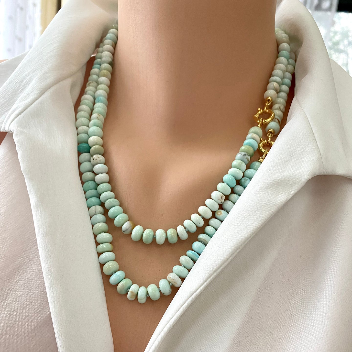 Blue Peru Opal Candy Necklace, 18