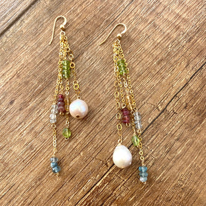 Multi Gemstones & Baroque Pearl Earrings