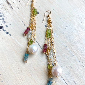 Multi Gemstones & Baroque Pearl Earrings