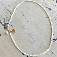 Cargar imagen en el visor de la galería, White Mini Rice pearl Necklace with Sea Shell Charm, Gold Filled, 16&quot;inches Dainty Pearl Necklace
