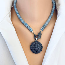 Lade das Bild in den Galerie-Viewer, Oregon Blue Opal Candy Necklace w Black Spinel Pave, Oxidized Silver, 17.5&quot;in

