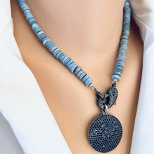 Load image into Gallery viewer, Oregon Blue Opal Candy Necklace w Black Spinel Pave, Oxidized Silver, 17.5&quot;in
