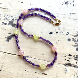 Amethyst necklace with gold plated details