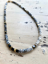 Charger l&#39;image dans la galerie, Dendritic Opal &amp; Black Spinel Necklace, Gold Plated Magnetic Clasp, 16&quot;or 19&quot;inches
