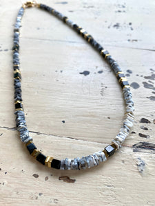 Dendritic Opal & Black Spinel Necklace, Gold Plated Magnetic Clasp, 16"or 19"inches