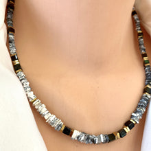 Charger l&#39;image dans la galerie, Dendritic Opal &amp; Black Spinel Necklace, Gold Plated Magnetic Clasp, 16&quot;or 19&quot;inches
