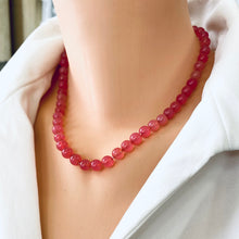 Charger l&#39;image dans la galerie, Cherry, Strawberry Quartz Beads Candy Necklace, Hand Knotted, Sterling Silver Box Clasp 18&quot;
