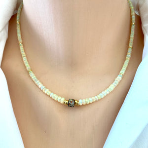 Ethiopian Opal Necklace. Multi Sapphire Pave Accent & Vermeil Details, 17.5"in, October Birthstone