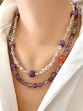 Carica l&#39;immagine nel visualizzatore di Gallery, Light Amethyst Bead Bonbons Necklace w Orange Quartz, Lilac &amp; Green Jade Accent Beads, Gold Plated, 21&quot;inches
