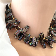 Charger l&#39;image dans la galerie, Peacock Biwa Stick Pearls Choker Necklace &amp; Gold Vermeil Details 14&quot;or15&quot;in
