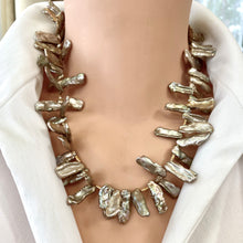 Load image into Gallery viewer, Champagne Biwa Keshi Pearl Necklace, Vermeil, 19&quot;in
