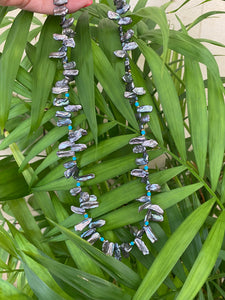 Blue Grey Biwa Keshi FreshWater Pearl & Turquoise Necklace, Vermeil, 20.5"in