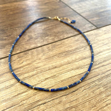 Charger l&#39;image dans la galerie, Lapis Lazuli, Black or Green Onyx Dainty Choker Necklace, Gold Filled, 14&quot;in
