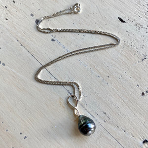Tahitian Teardrop Pearl Pendant on Sterling Silver Box Chain, 18"in, June Birthstone