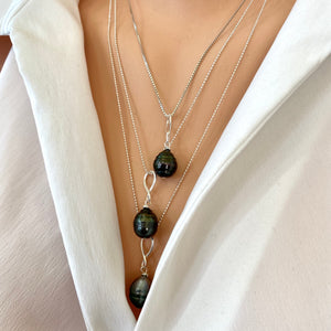 Tahitian Teardrop Pearl Pendant on Sterling Silver Ball Chain, 20"or 22"inches, June Birthstone