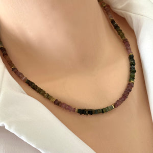 Tourmaline Necklace, Gold Filled  18"inches, October Birthstone