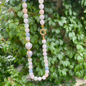 Morganite, Aquamarine & Baroque Pearl Beaded Necklace, Vermeil Details, 19.5"in