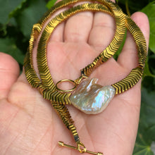 Load image into Gallery viewer, Gold Hematite Beads &amp; Large Square Freshwater Keshi Pearl Necklace, Vermeil Toggle Clasp, 17&quot;or 18.5&quot;in
