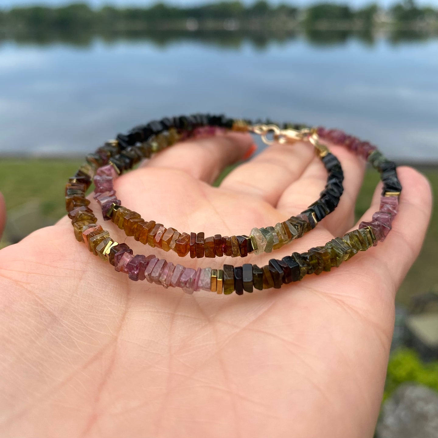 Tourmaline Necklace, Gold Filled  18