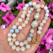 Load image into Gallery viewer, Morganite, Aquamarine &amp; Baroque Pearl Beaded Necklace, Vermeil Details, 19.5&quot;in
