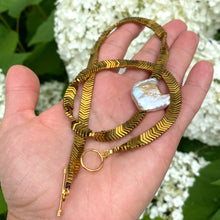 Load image into Gallery viewer, Gold Hematite Beads &amp; Large Square Freshwater Keshi Pearl Necklace, Vermeil Toggle Clasp, 17&quot;or 18.5&quot;in
