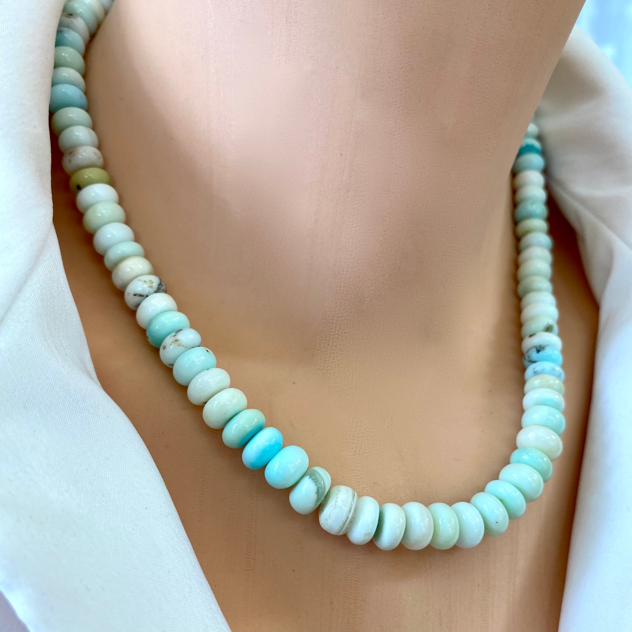 Blue Peru Opal Candy Necklace, Gold
