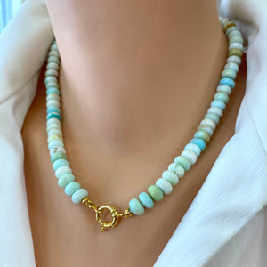 Blue Peru Opal Candy Necklace, 20" or 22.5"inches, Gold Vermeil Plated Sterling Silver