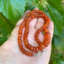 Load image into Gallery viewer, Hand Knotted Carnelian Candy Necklace, Sterling Silver Marine Closure, 18.5&quot;in
