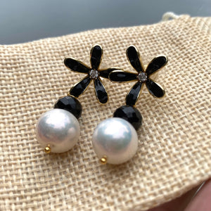 Edison White Pearls and Black Spinel Drop Earrings