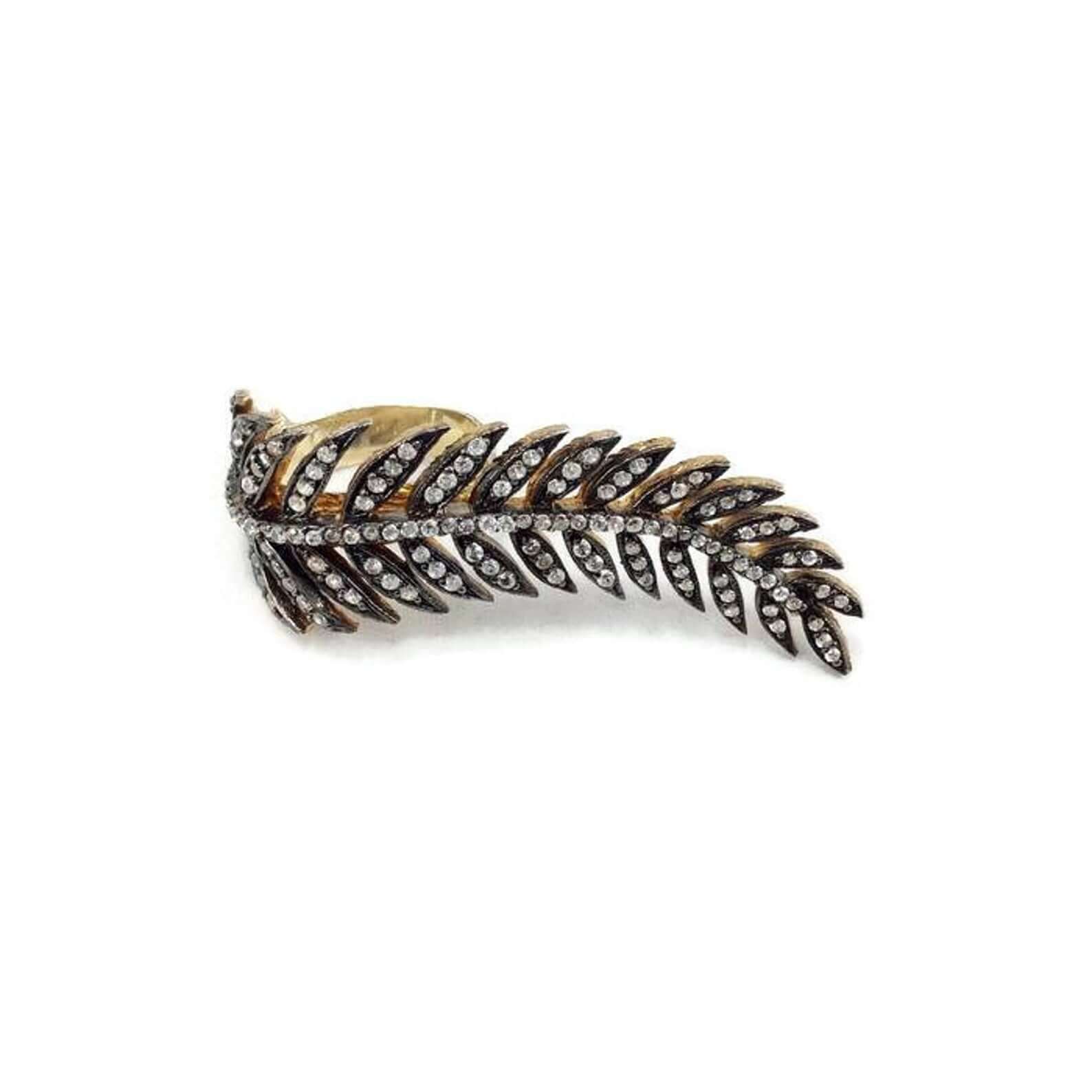 Vermeil Leaf Shape Ring – Antique Finish Gold Statement Jewelry featuring a leaf design with cubic zirconia.