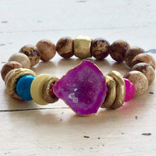 Load image into Gallery viewer, Hot Pink Quartz bracelet Druzy Crystal Gemstone, Natural Jasper Bracelet
